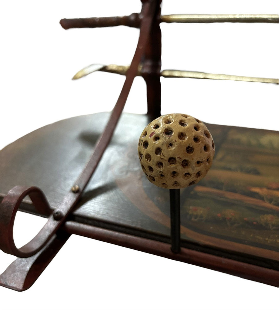 Golfing Coat Rack Wooden Painted Mural Wall Hanging Golf Motif Vintage Storage