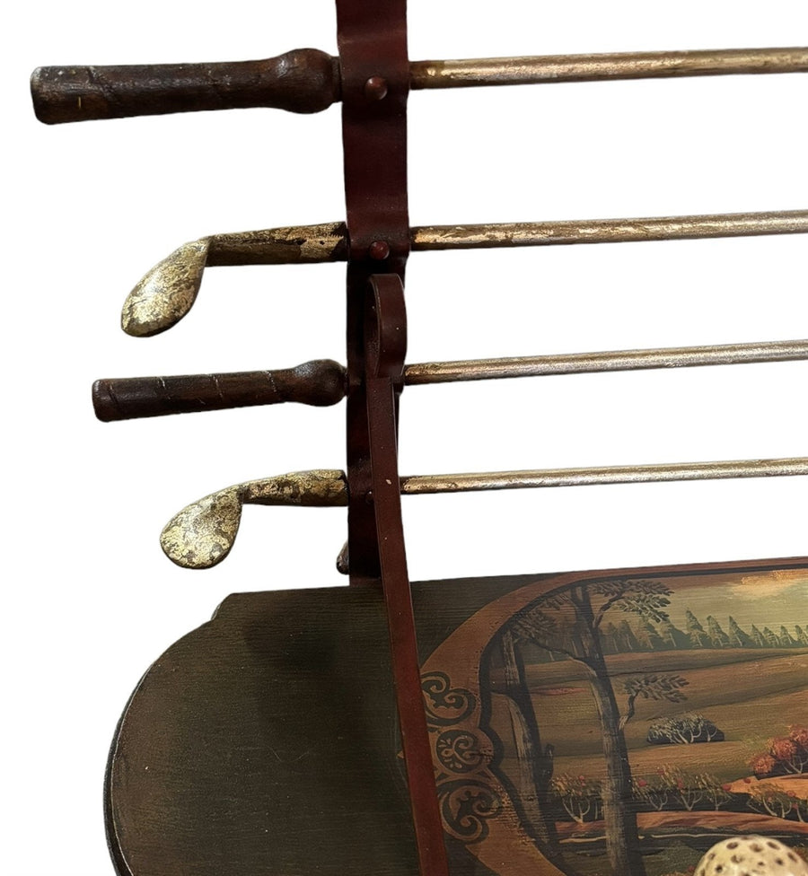 Golfing Coat Rack Wooden Painted Mural Wall Hanging Golf Motif Vintage Storage