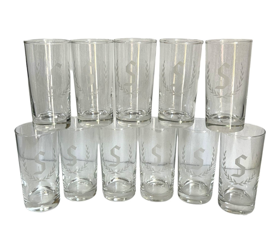 Libbey S Monogrammed Drinking Glasses 21 Cups Collins Highball Tumblers Set