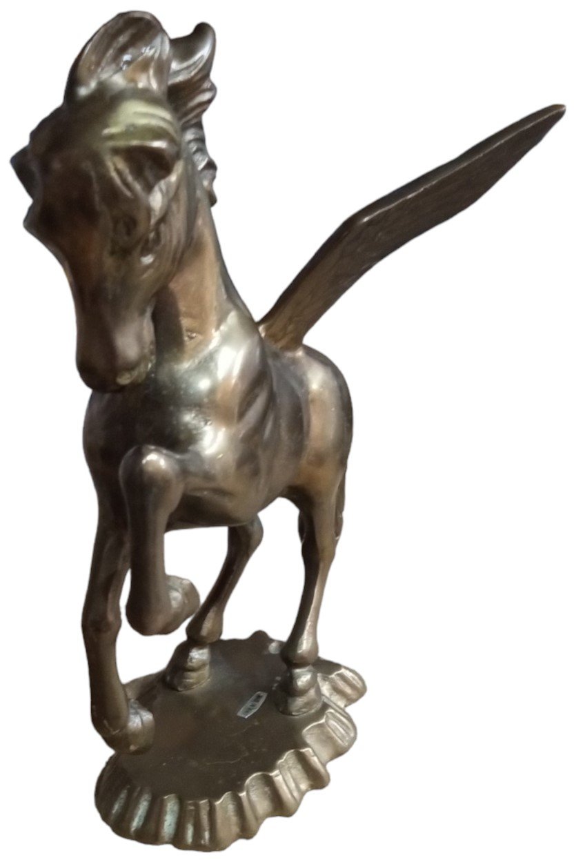 Brass Winged Horse Statue Antique Solid Brass Vintage 8.5" High with Base