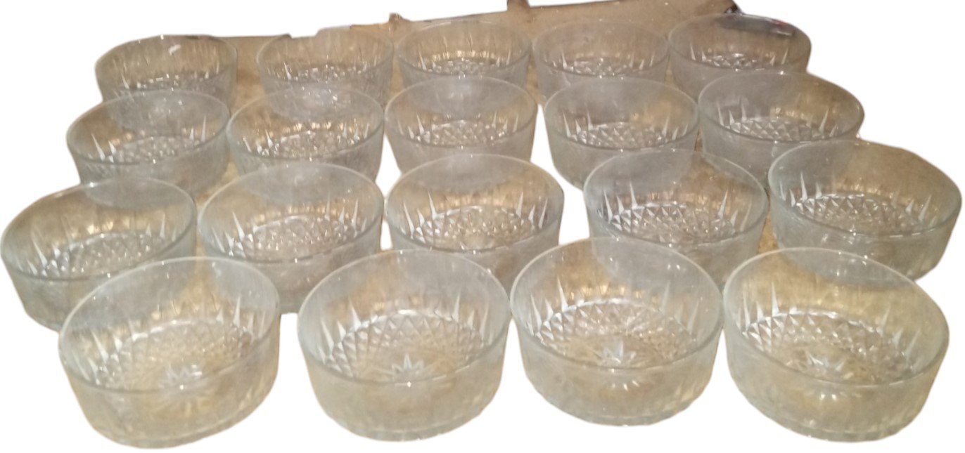 Arcoroc France Cut Crystal Bowl Antique Starburst Salad Bowl Vintage Set of 19