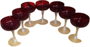 Ruby Red Champagne Wine Glass Antique Clear Stem Base Vintage Set of 7