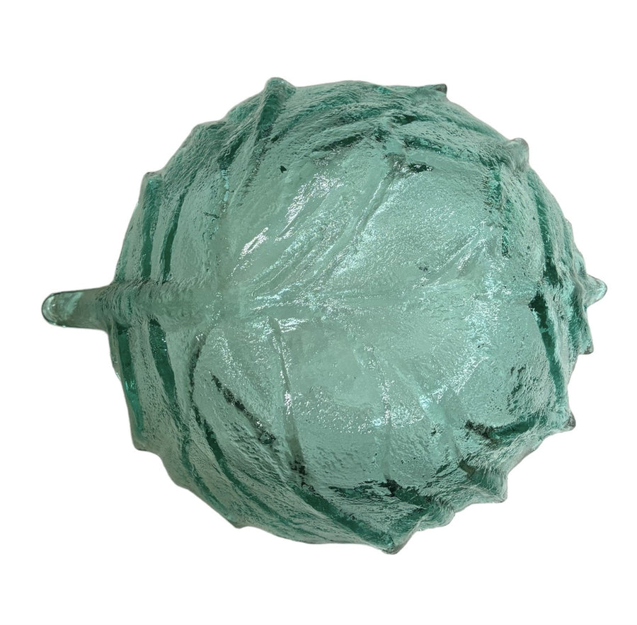 Blenko Cabbage Leaf Bowl Glass Textured Crystal Teal Aqua Salad Serving Dish