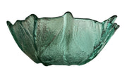 Blenko Cabbage Leaf Bowl Glass Textured Crystal Teal Aqua Salad Serving Dish