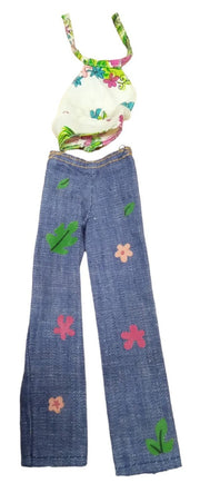 Barbie Halter Top & Floral Jeans Doll Outfit Doll Clothing Vintage Collectible