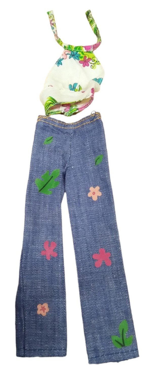 Barbie Halter Top & Floral Jeans Doll Outfit Doll Clothing Vintage Collectible