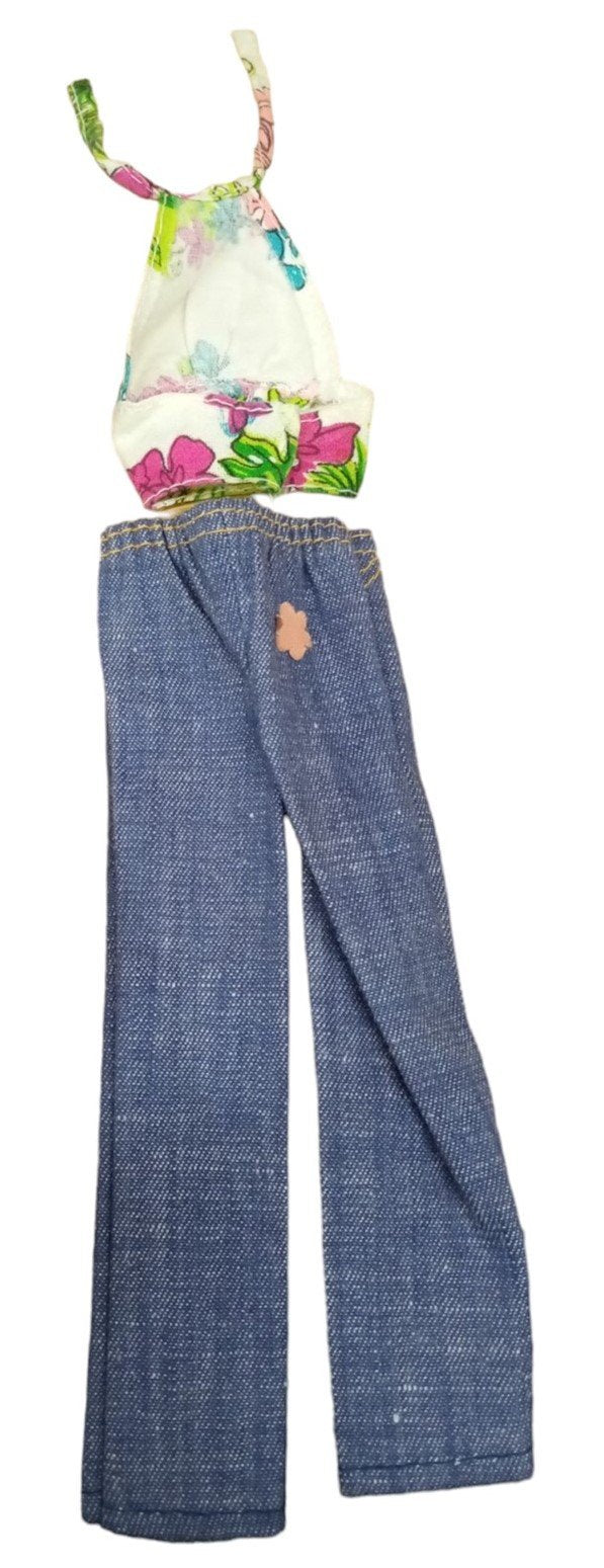 Barbie Halter Top & Floral Jeans Doll Outfit Doll Clothing Vintage Collectible