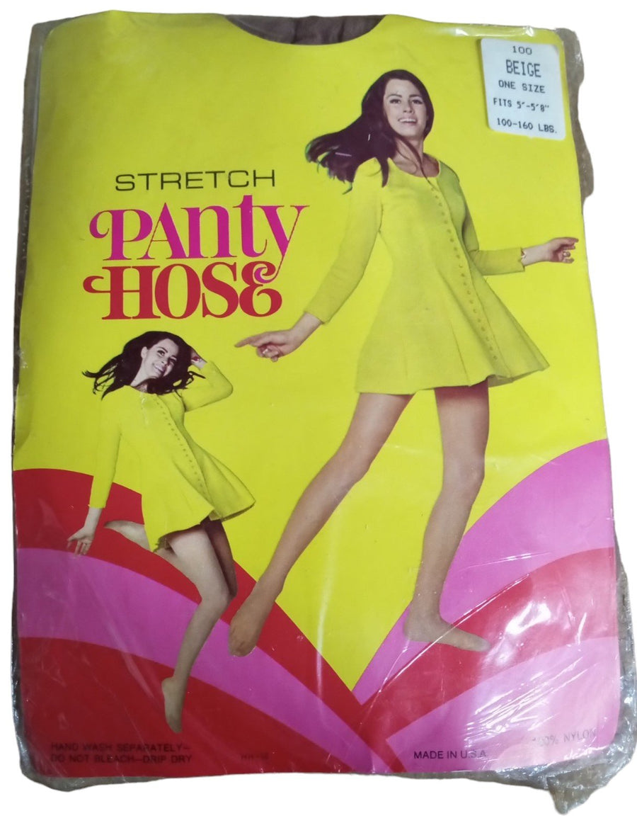 Stretch Panty Hose Beige One Size Fits 5' to 5'8" 100-160 Lbs. Vintage