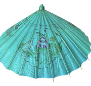 Parasol Japanese Wooden Rice Paper Umbrella Green Birds Flowers Decorative