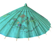 Parasol Japanese Wooden Rice Paper Umbrella Green Birds Flowers Decorative