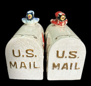 Salt and Pepper Shakers Enesco Blue Jay Cardinal Birds on Mailboxes U.S. Decor