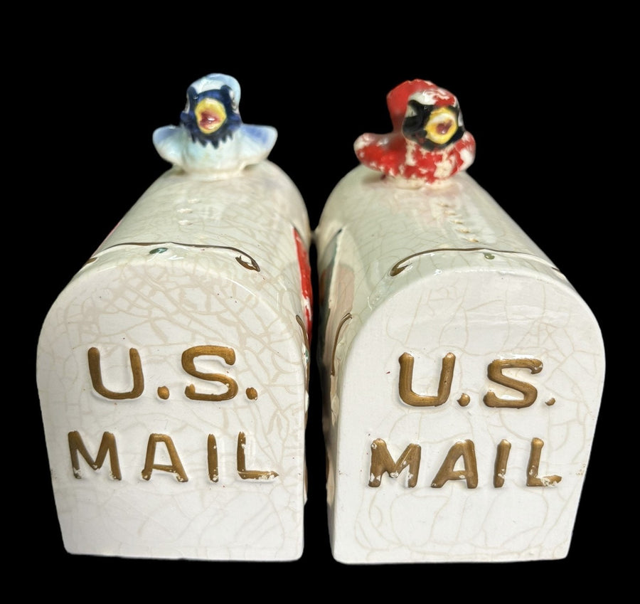 Salt and Pepper Shakers Enesco Blue Jay Cardinal Birds on Mailboxes U.S. Decor
