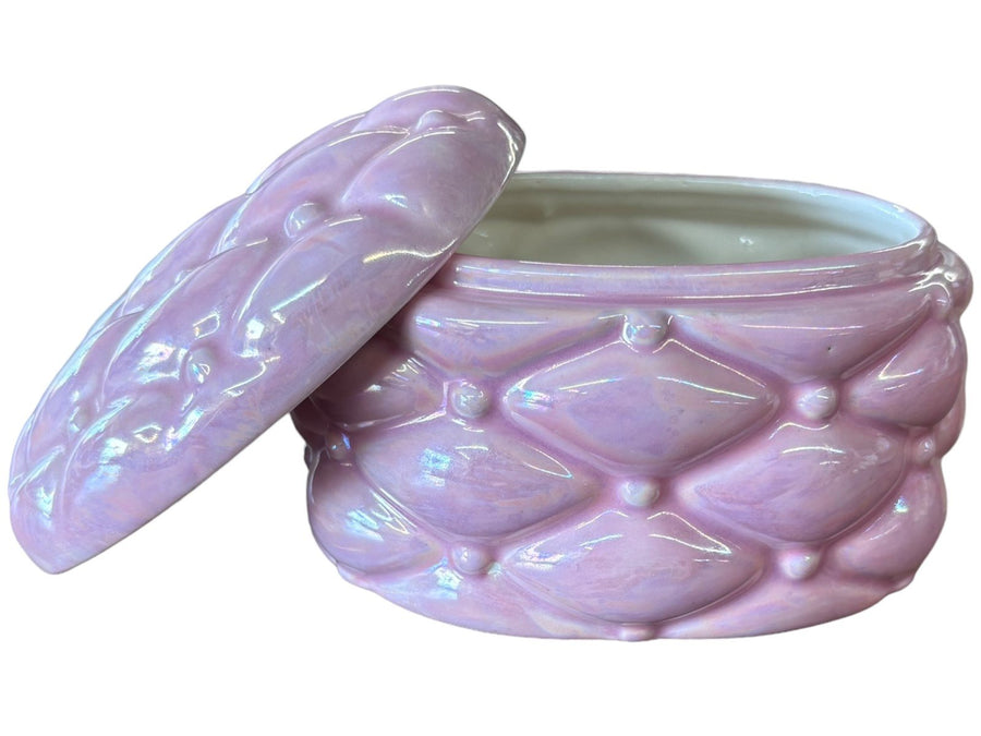 Holland Mold Pink Quilted Trinket Box with Lid Porcelain Vintage AC4