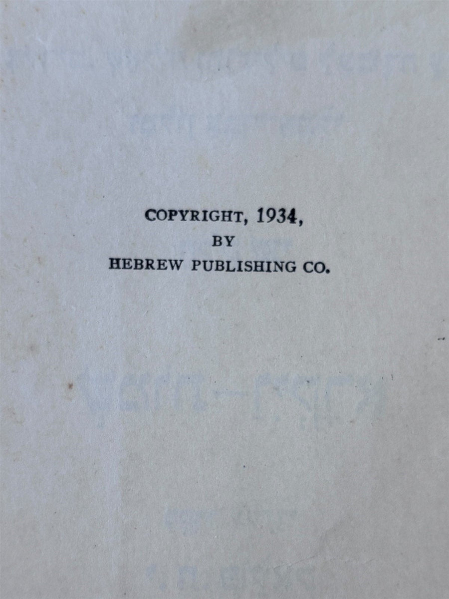 Hebrew Publishing Co. Book in Hebrew Printed in USA 1934 Antique