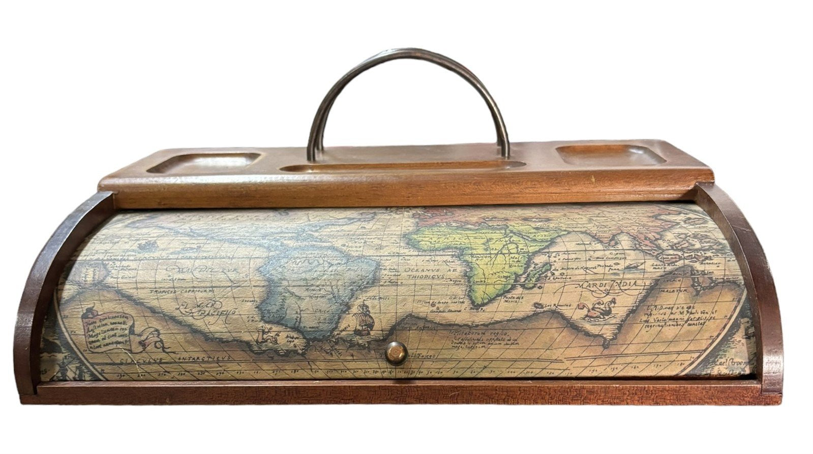 Valet Box Map Print Rolling Top Wooden Organizer Vintage Home Decor