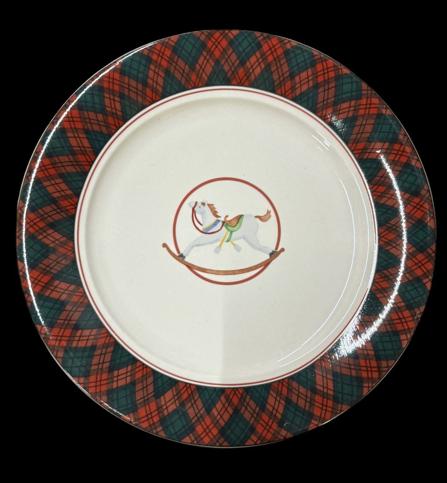 Arita Tartan Plaid Mug Bowl Plate 3pc Holiday Jester Bear Rocking Horse Dishes