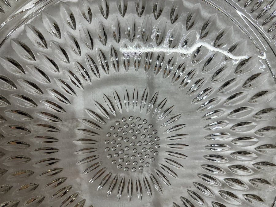 Cake Plate Three Footed Federal Glass Mandala Scalloped Edge Serving Ware