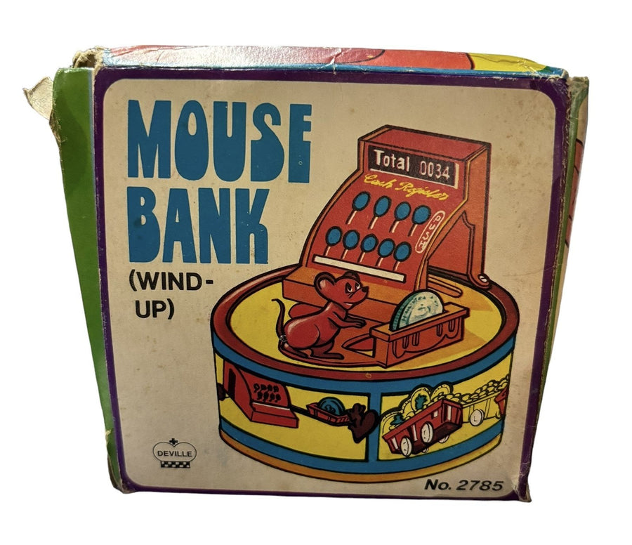 Mouse Bank Vintage Wind Up Toy Deville Magic Cash Register Original Box
