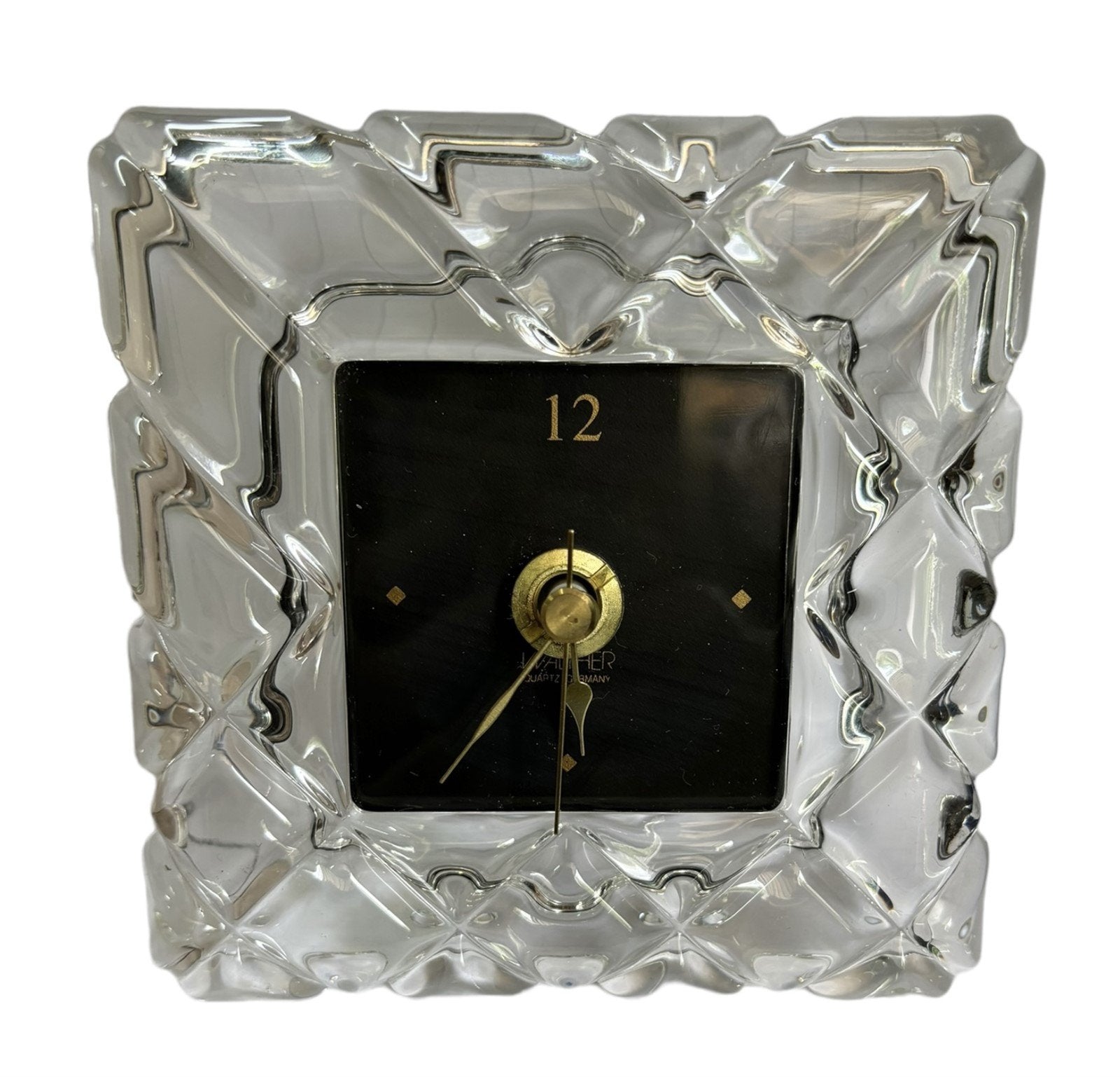 Mikasa Walther Glass Clock Quartz Geometric Desk Decor in Box