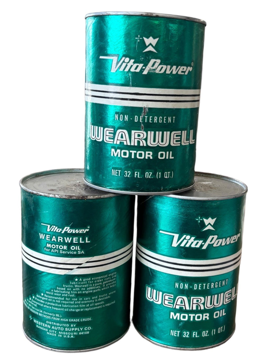 Vita-Power Non-Detergent Wearwell Motor Oil 1 QT Set of 3 Green Cans Antique