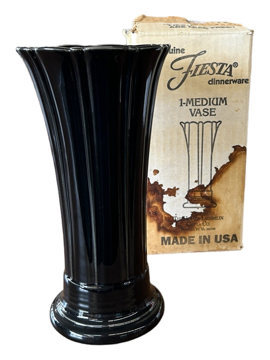 Fiesta - Black Medium Flower Vase With Box Homer Laughlin Ceramic Home Decor HLC