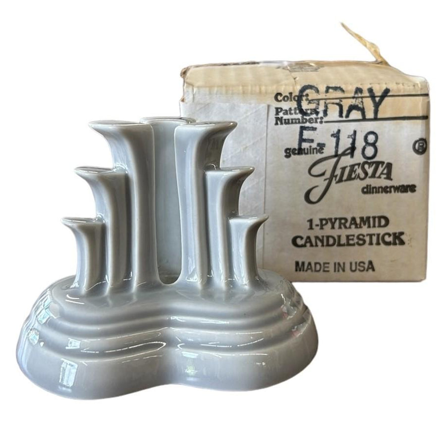 Fiesta - Pearl Gray/Grey Tripod Pyramid Candleholder W/ Box Homer Laughlin Decor