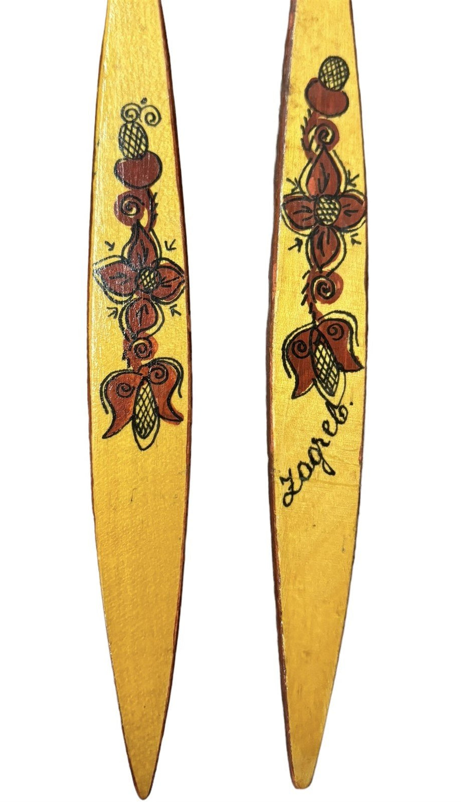 Wooden Spoon Fork Set of 2 Hand Painted Floral Red Serving Dining Vintage