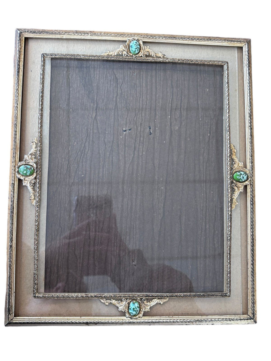 Gold Metal Thin Frame With Four Green Stones Vintage