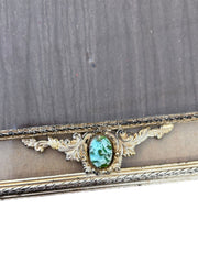 Gold Metal Thin Frame With Four Green Stones Vintage