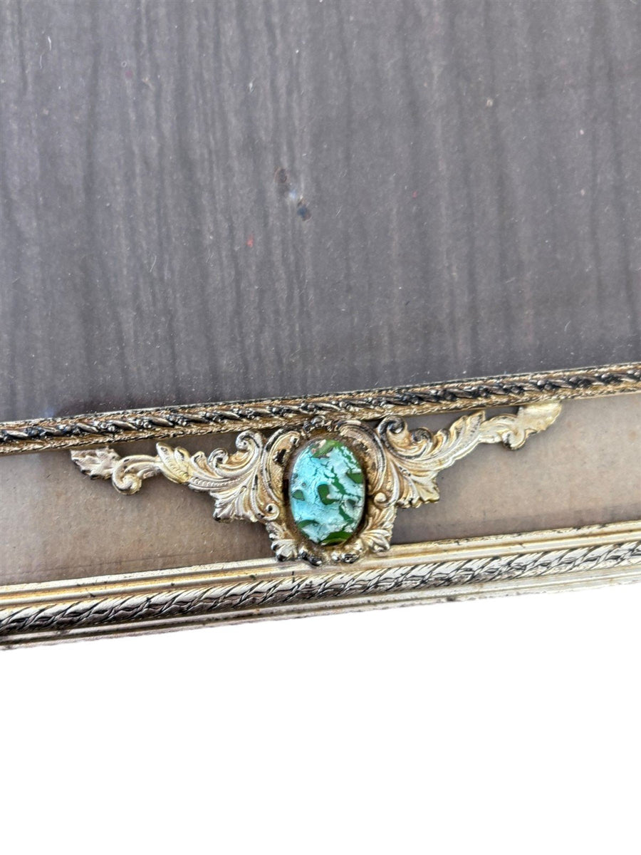 Gold Metal Thin Frame With Four Green Stones Vintage