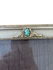 Gold Metal Thin Frame With Four Green Stones Vintage