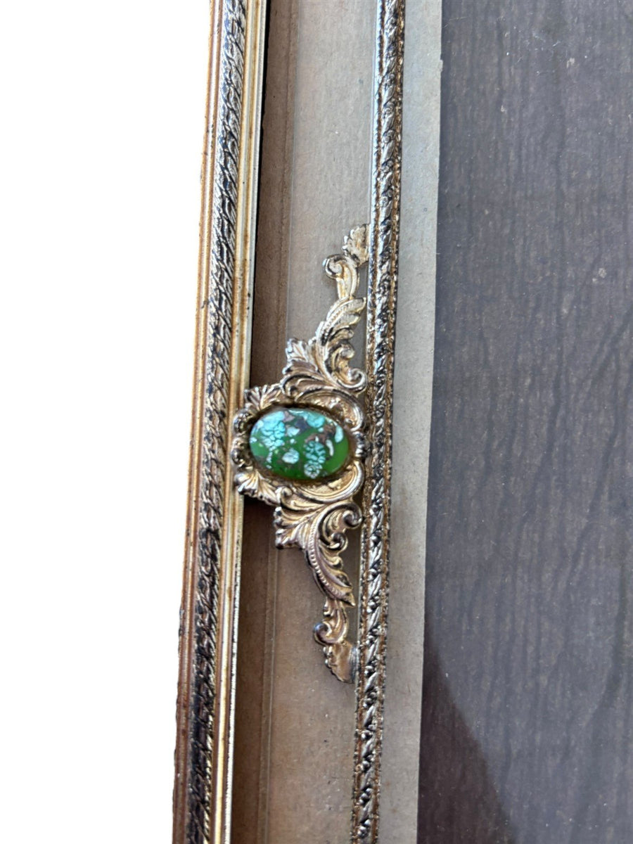 Gold Metal Thin Frame With Four Green Stones Vintage