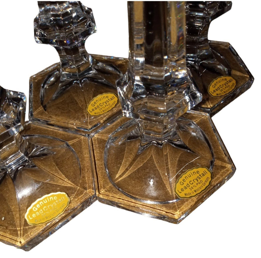 West Germany Crystal Glass Candleholders Set Of 4 Vintage Collectible
