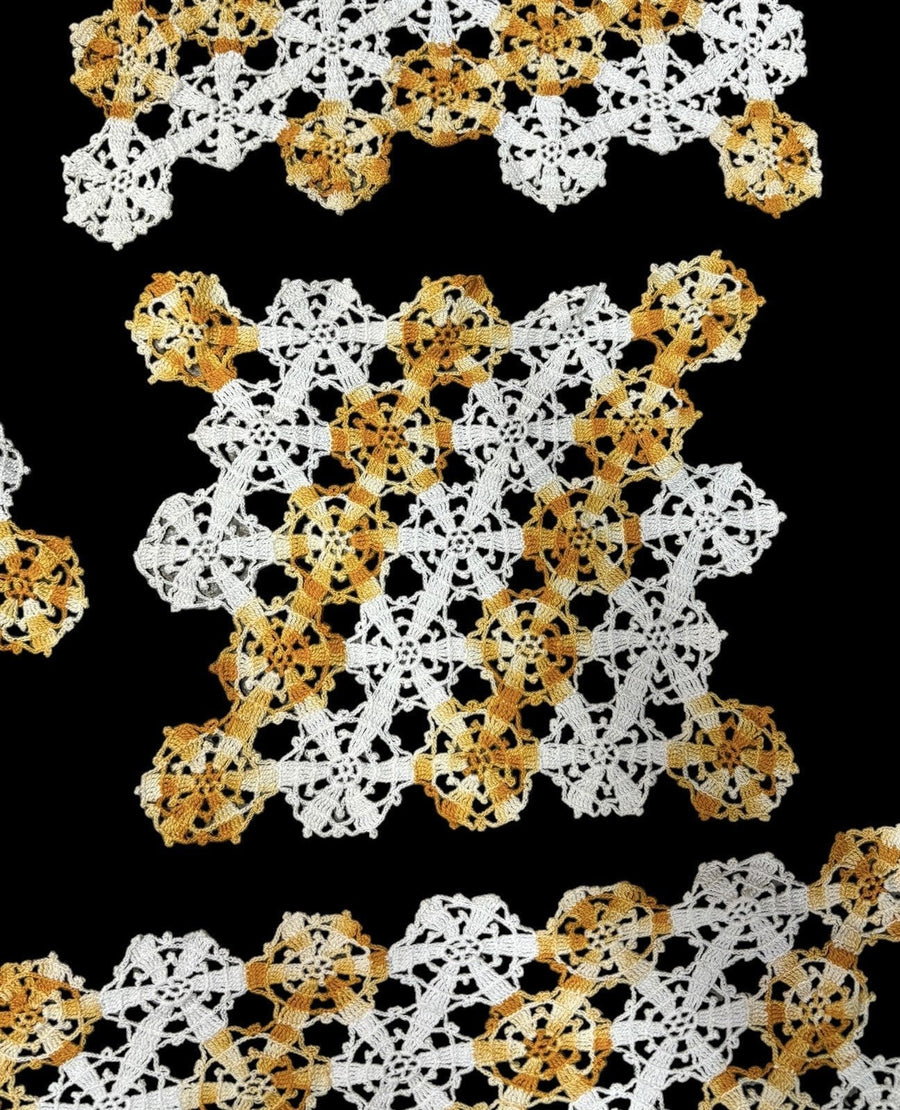 Doily Set 5 Mid Century Lace Crochet Orange White Geometric Table Runner Decor