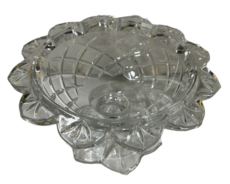 Polonia Crystal Pedestal Candy Dish Geometric Glass Scalloped Edge