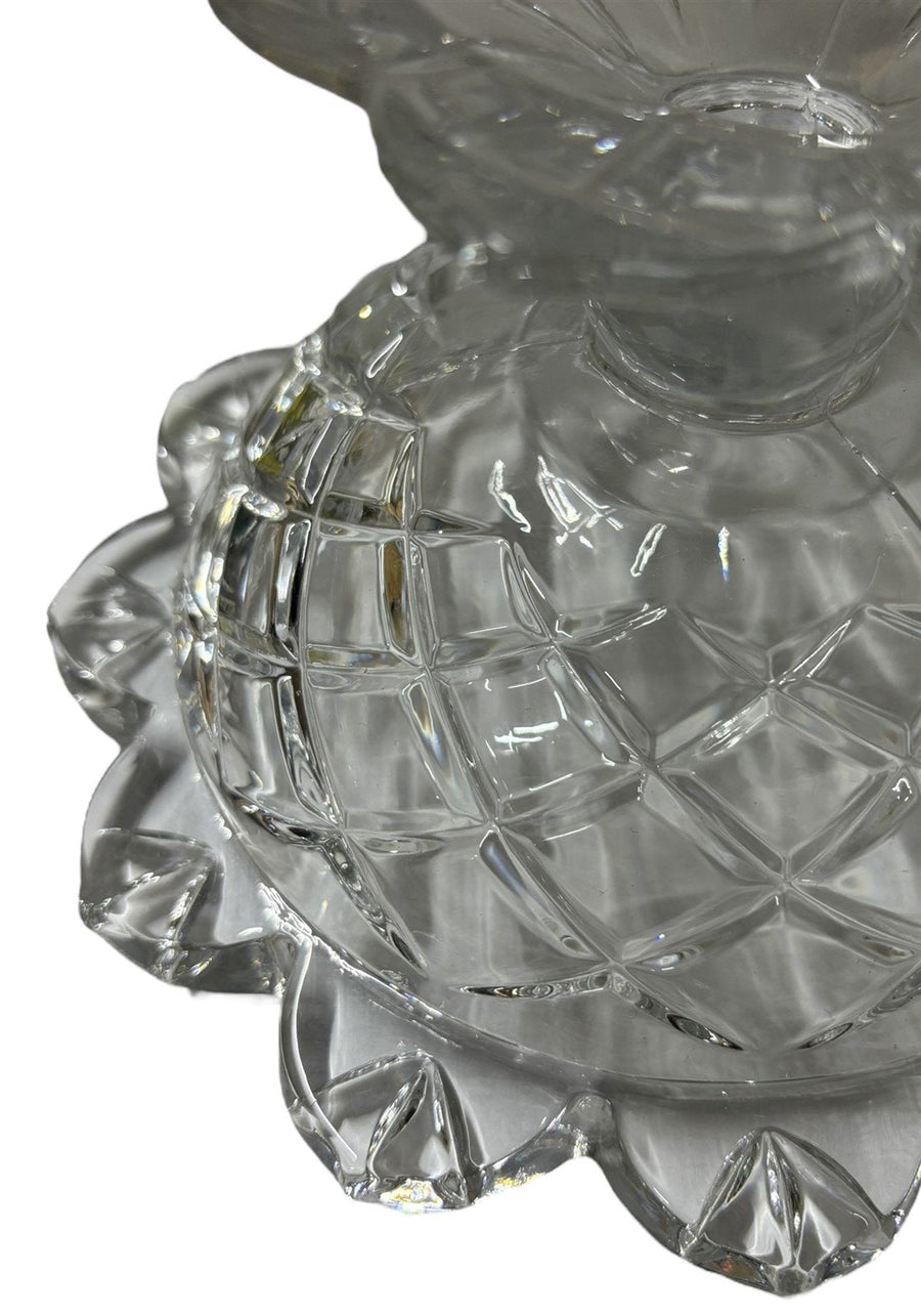 Polonia Crystal Pedestal Candy Dish Geometric Glass Scalloped Edge