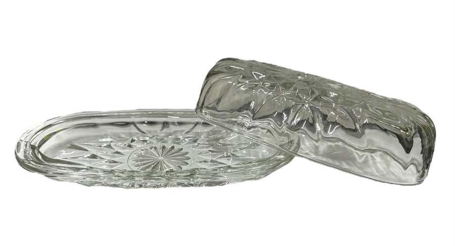 Butter Dish Cut Glass Crystal Geometric Detailed Covered Plate