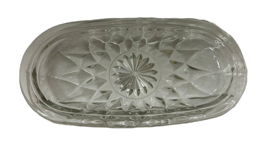 Butter Dish Cut Glass Crystal Geometric Detailed Covered Plate