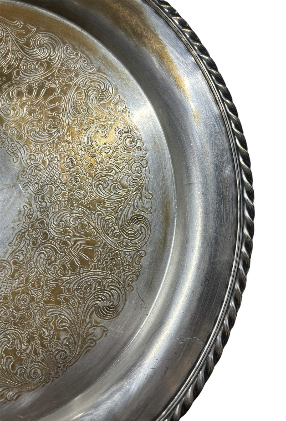 WM Rogers Arcadia Silverplate Serving Tray Braided Rim Etched Tray