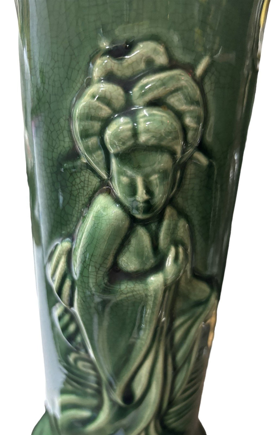 Geisha Vase Ceramic Green Glazed Art Pottery Home Decor