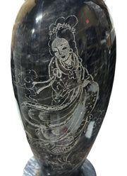 Vase Marbled Soapstone Geisha Etched Black and White Chinoiserie Home Decor