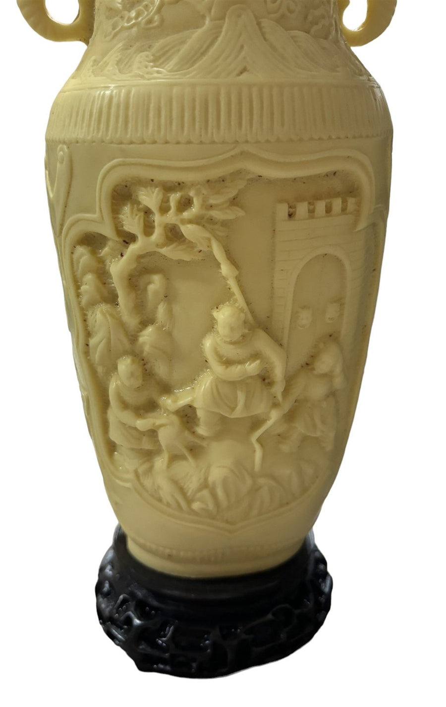 Vase Carved Resin Chinoiserie Home Decor Elephant Engravings Speckled Ivory