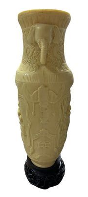 Vase Carved Resin Chinoiserie Home Decor Elephant Engravings Speckled Ivory