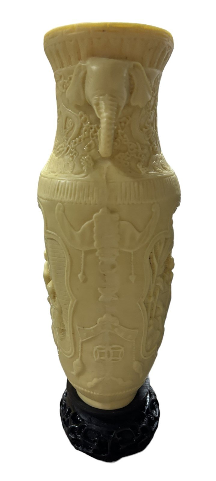 Vase Carved Resin Chinoiserie Home Decor Elephant Engravings Speckled Ivory