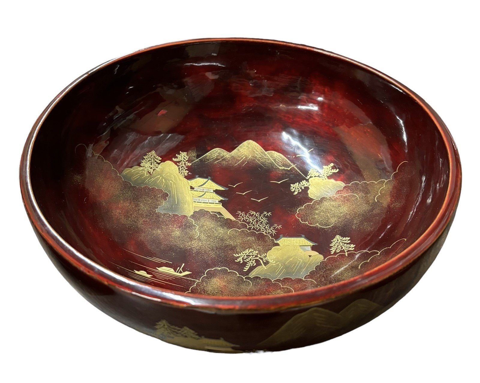 Bowl Set Red Lacquer 9pc Made In Japan Gold Design Serving Salad Ornate