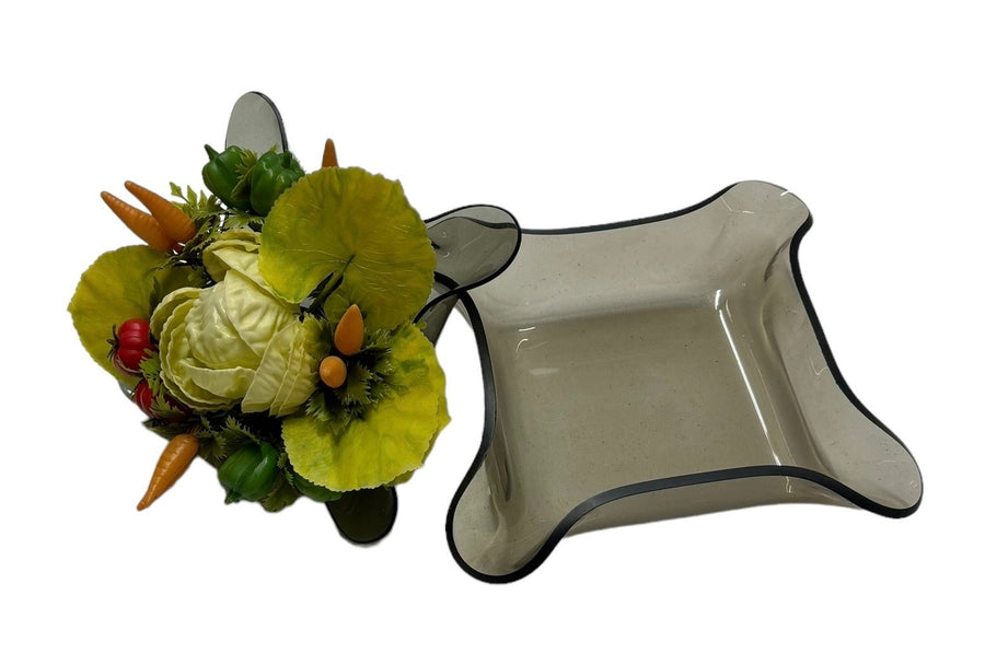 Serving Bowls Pair Mid Century Plastic Ruffled Edge Square Salad Centerpiece