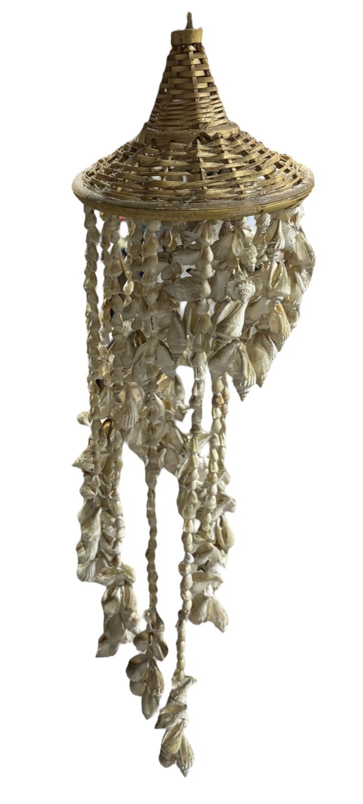 Windchime Seashell Hanging Decor Beachy Boho Wicker Mobile Spiral