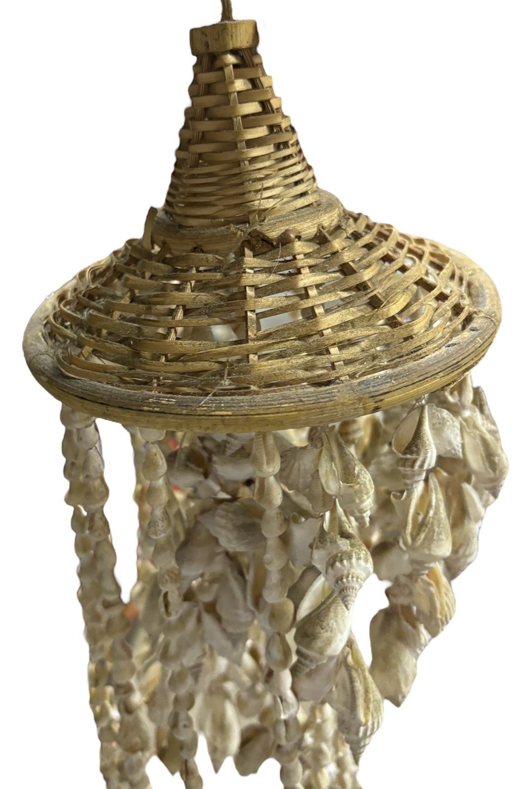Windchime Seashell Hanging Decor Beachy Boho Wicker Mobile Spiral