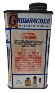 Grumbacher Turpentine Gum Spirits Empty Can Vintage Collectible Art Supplies