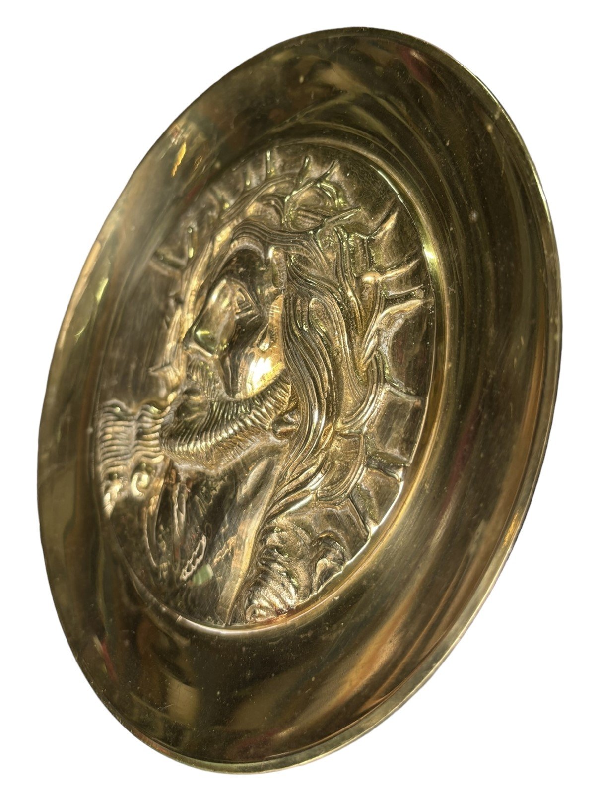 Jesus Brass Plaque Round 3D Wall Hanging Plate Vintage Home Decor